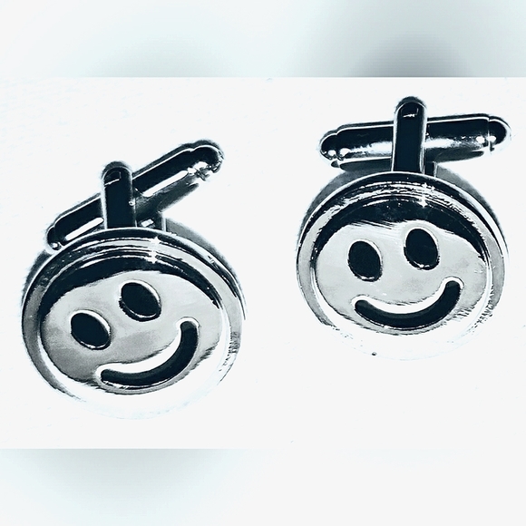 NEW Cufflinks: "Smile Emoji". Happiness. Smiling Face. Silver-Tone, Bullet Back. - Picture 5 of 5